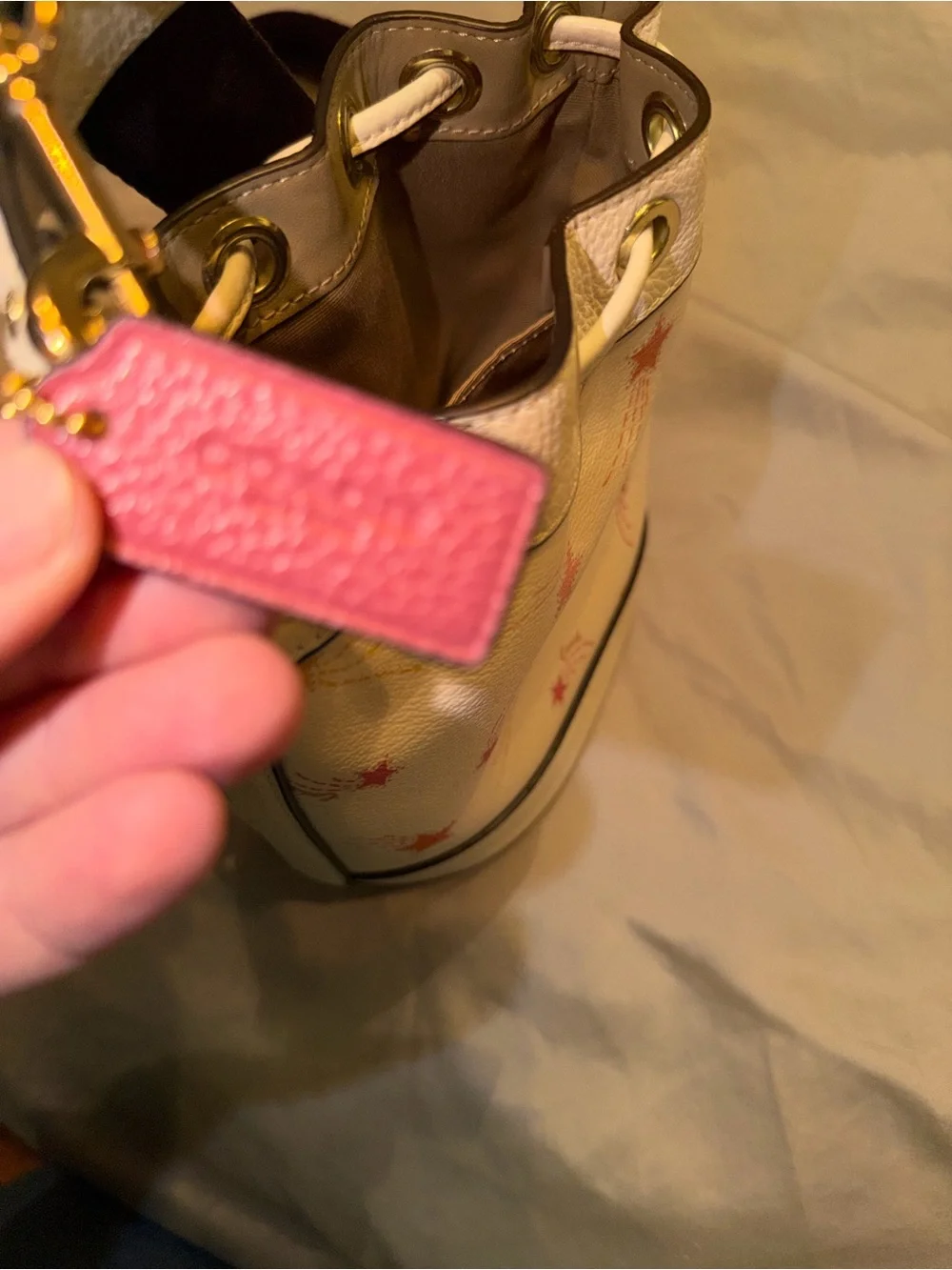 Coach Cream Star-Print Mini Bucket Crossbody